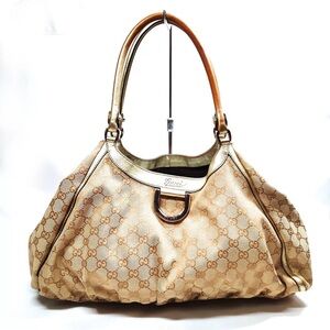 Authentic Large Gucci Hand Bag  Gold/Brown Canvas